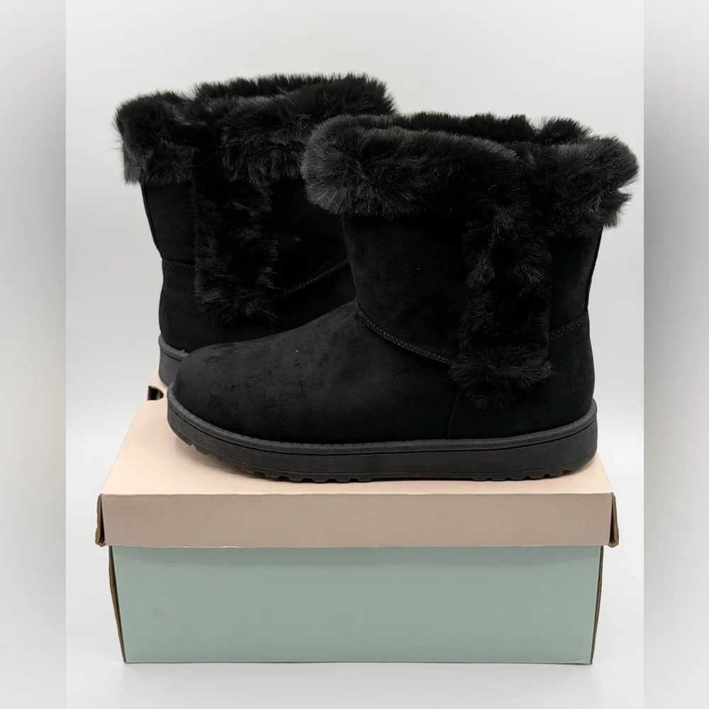 Brand New Women's SO Paulina Black Faux Fur-Lined Winter Boots Size 8.5